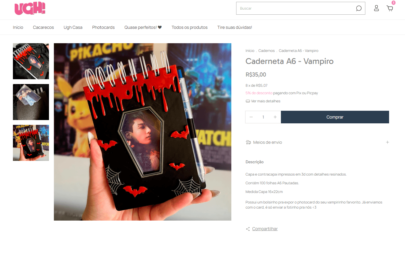 Interface do site da loja K-pop